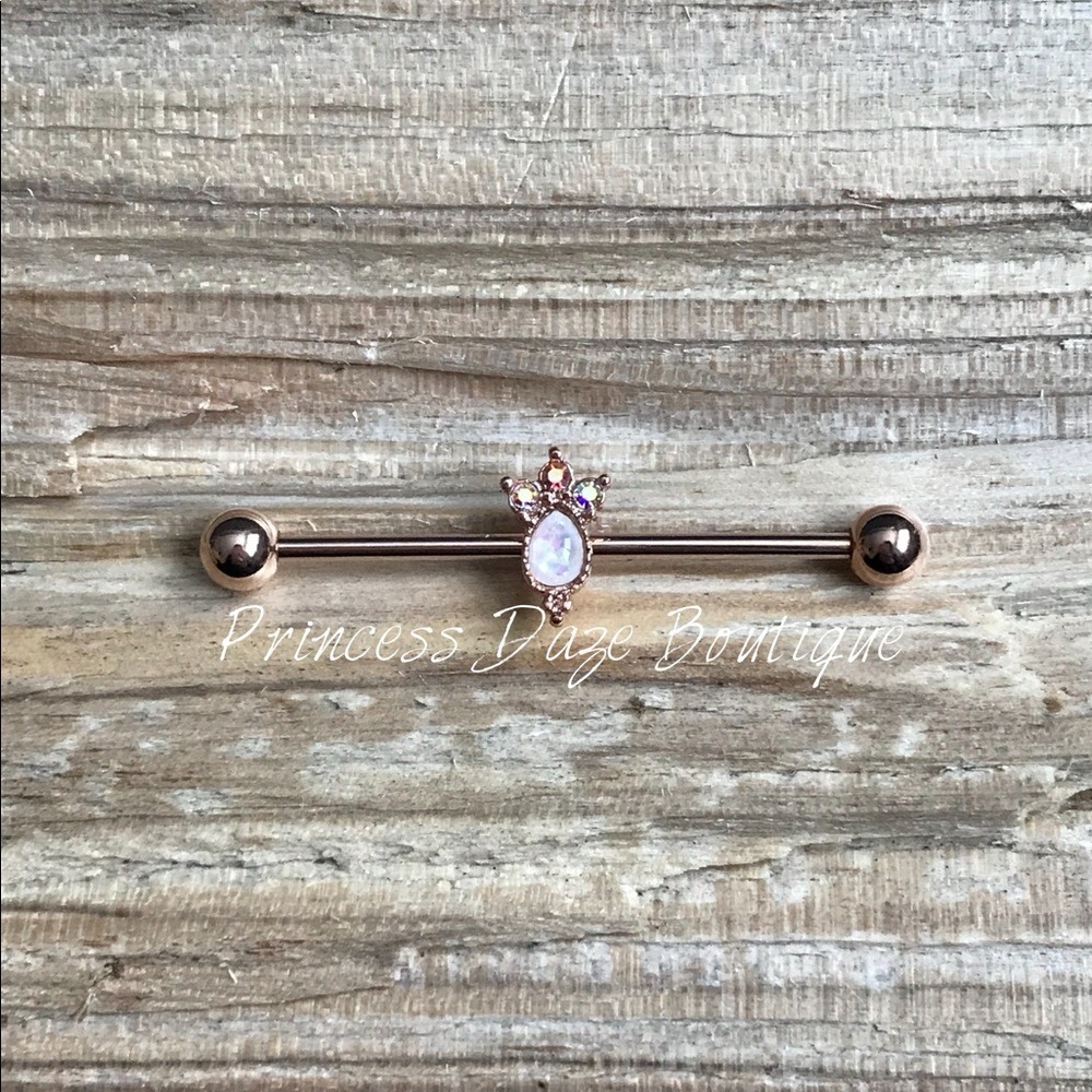Rose Gold Vintage Opal Industrial Barbell Earring
